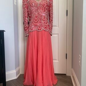 Vintage Lillie Rubin Coral Sequin Long Sleeve Dress